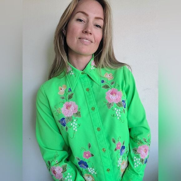 King James California Embroidered Vintage 70s Button Down L - Picture 7 of 15